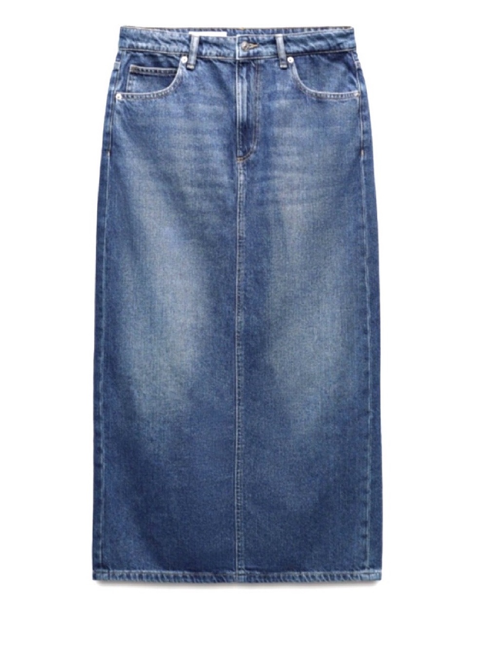 ZARA Classic Blue Denim Back Slit Midi Skirt! 🔹